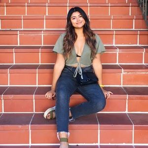 olive green cross crop top